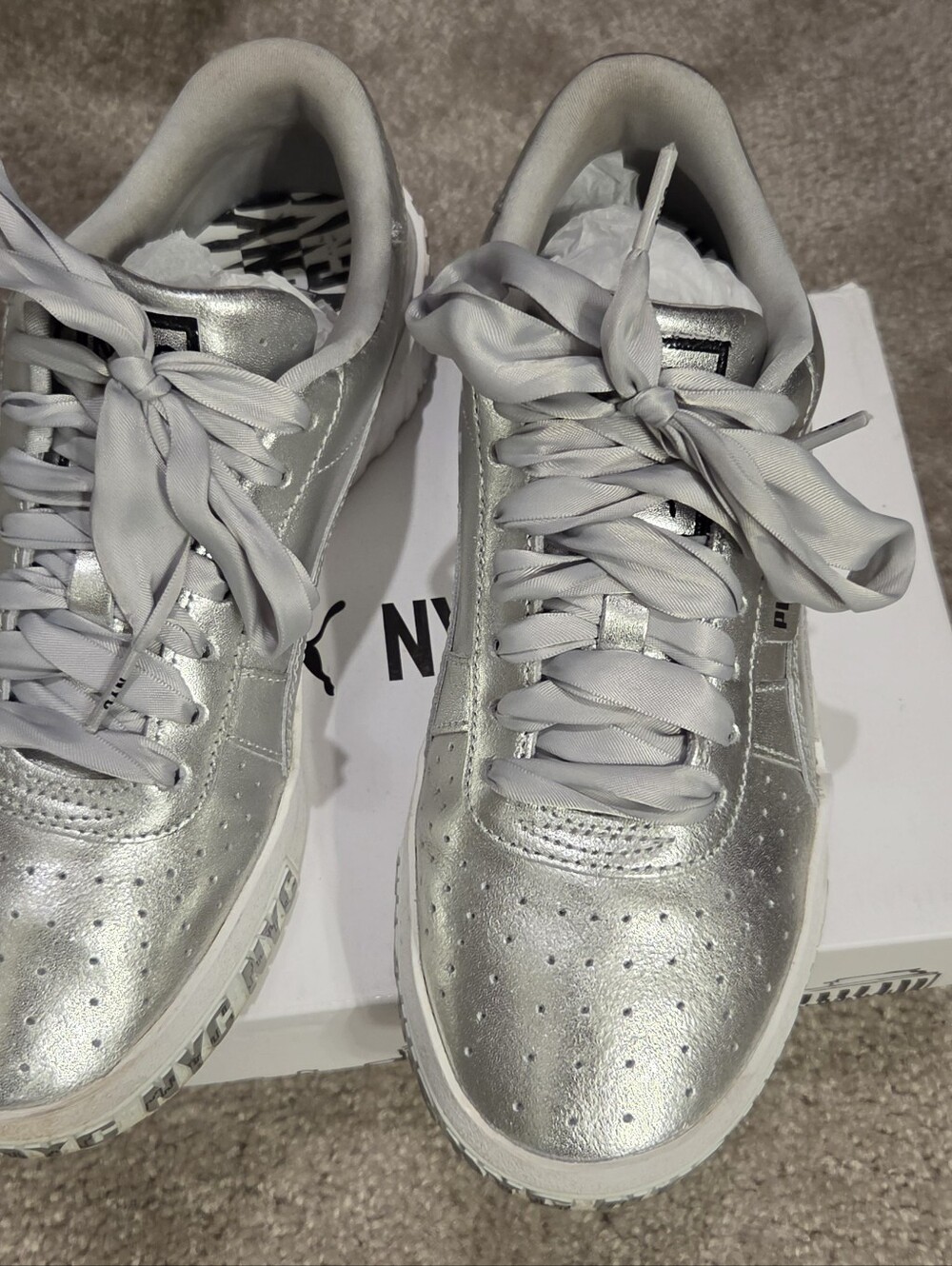 Cali Metallic Silver NYC Holiday PUMA Lace-Up Platform Sneakers